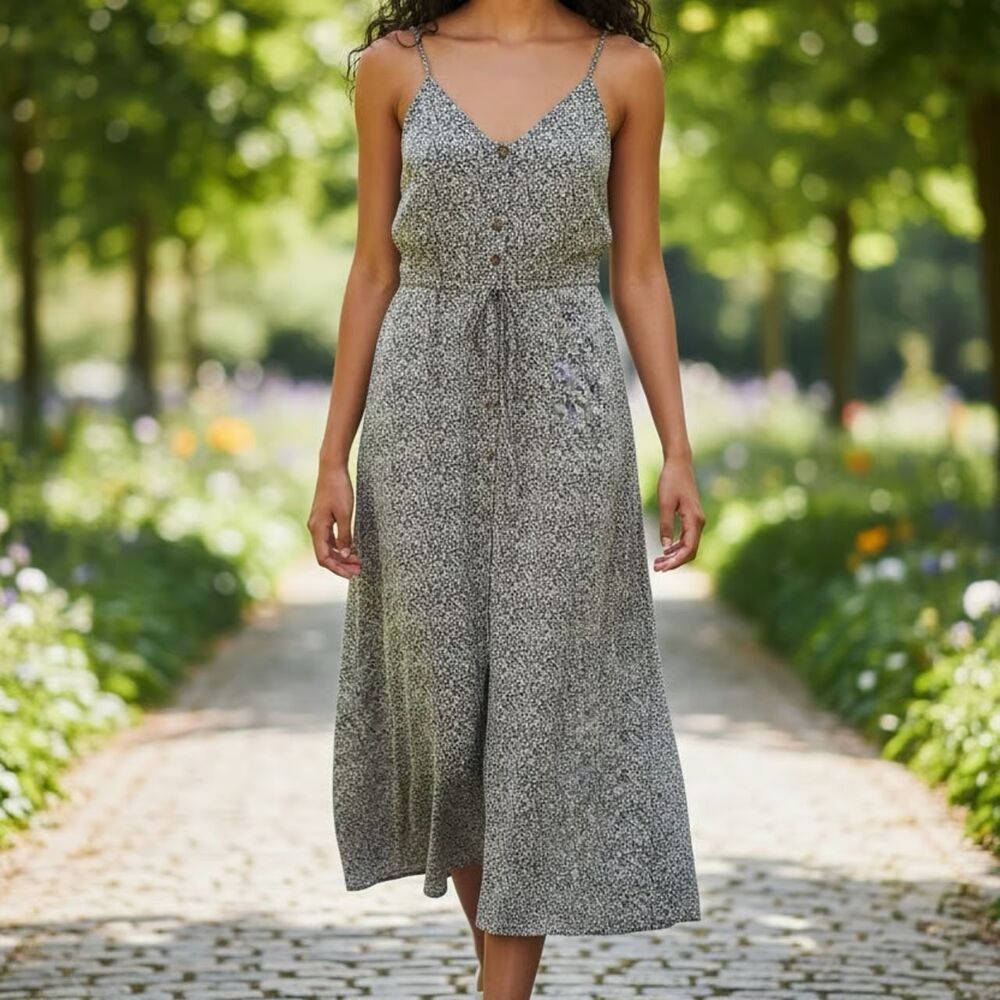 Sienna Sky Black and Cream Spotted Dress NWT Medium Adjustable Straps